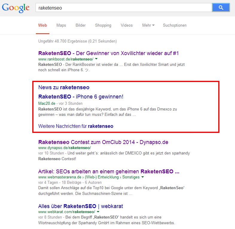 Google News Ranking zu RaketenSEO